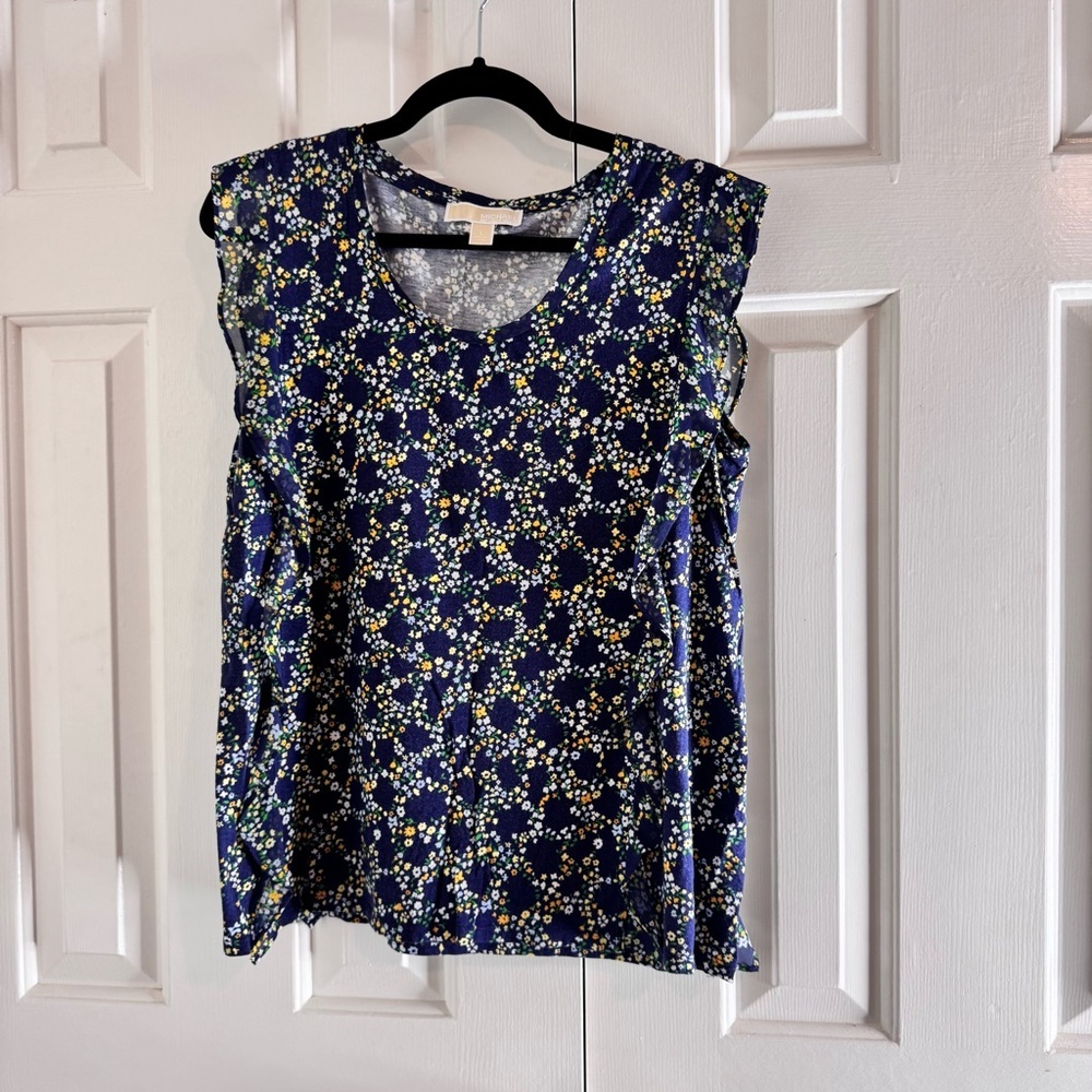 Michael Kors Navy Floral Sleeveless Blouse Women’s Size Large